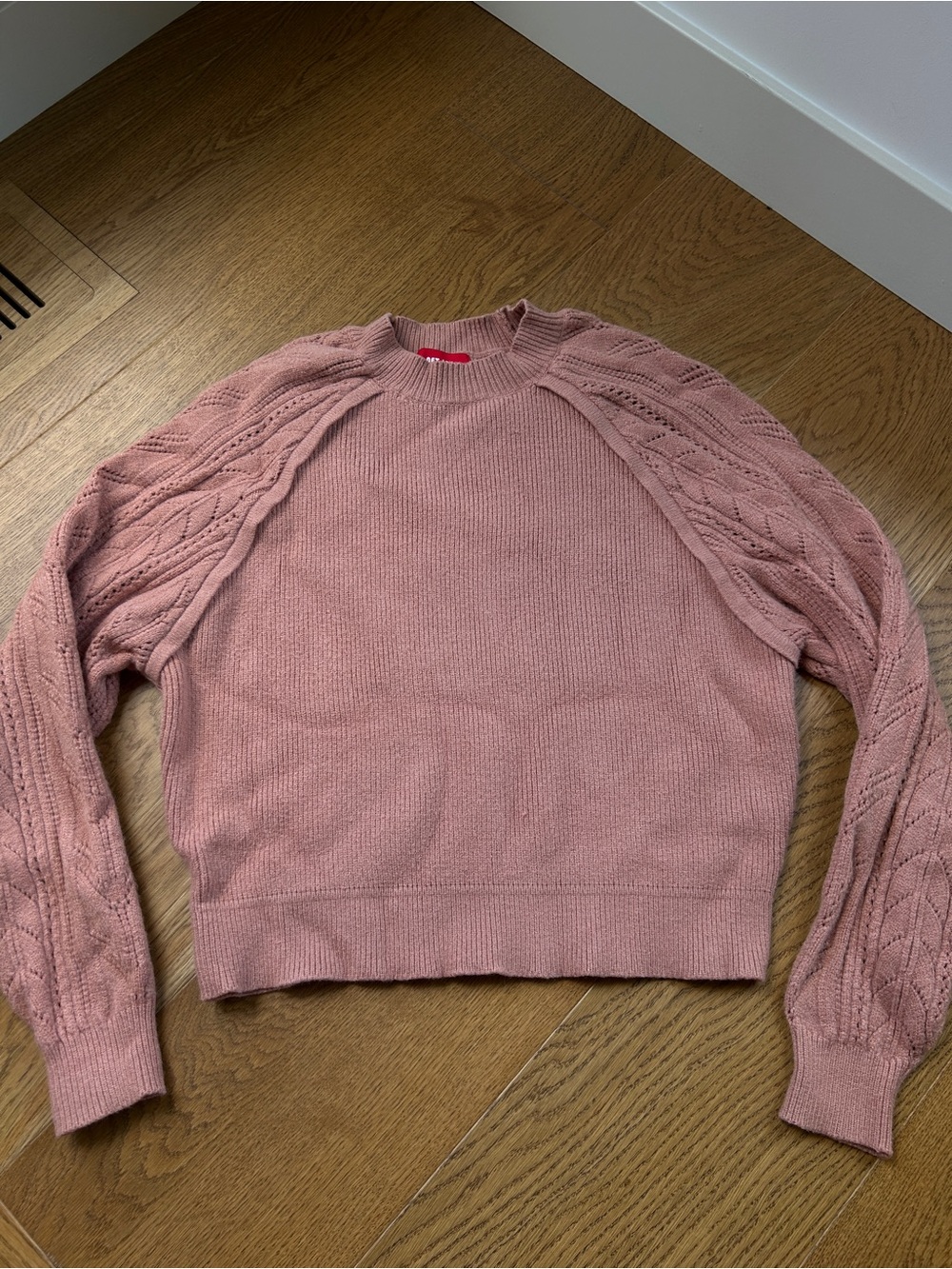 Women's Dusty Rose Cable-Sleeve Sweater